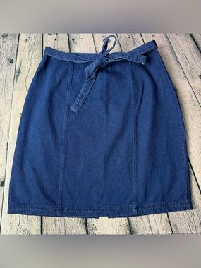 Vintage 90s Y2K Route 21 Denim Waist Tie A-Line Skirt 100% Cotton Size 17/18